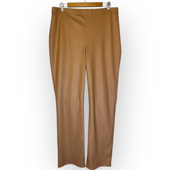 Asos Women's Faux Leather Crock Print Pant Size 12 Tan Nude Straight Leg Vegan - Picture 10 of 10